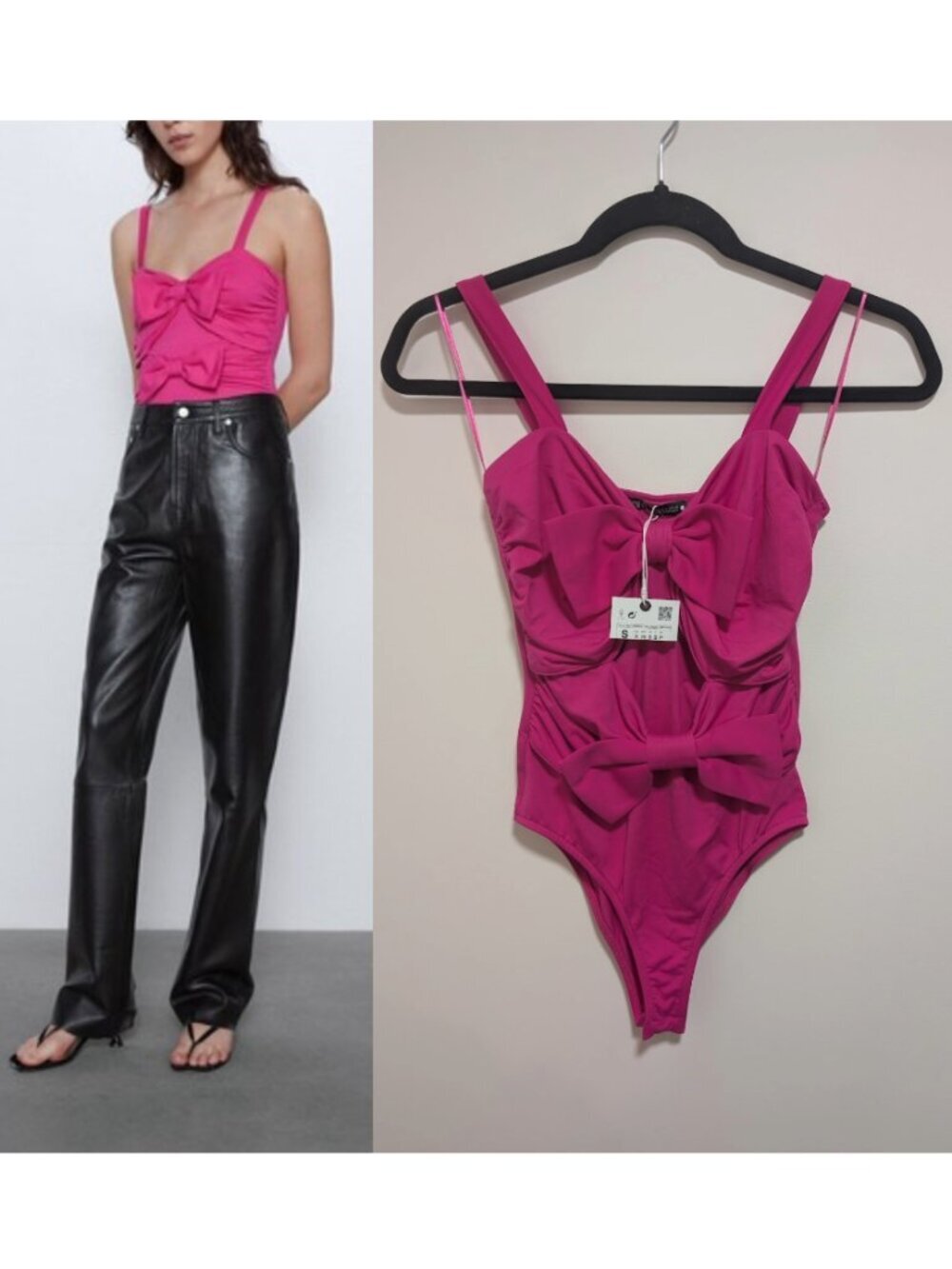 Zara | Bow Detailed Bodysuit In Fuchsia Pink